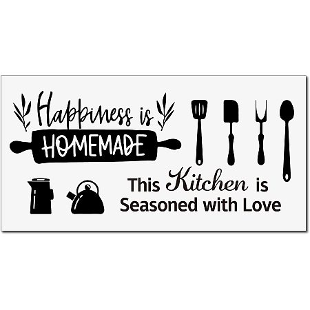 CREATCABIN Kitchen Wall Stickers Large Decals Dining Room Sign Decor Quotes Vinyl for Home Kitchen Dining Room 23 x 12 Inch(Black)-Happiness is Homemade This Kitchen is Seasoned with Love