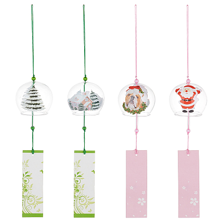 BENECREAT 4Pcs 4 Style Japanese Wind Chimes, Christmas Theme Glass Wind Bells Pendant for Home Garden Wedding Indoor Outdoor Decoration