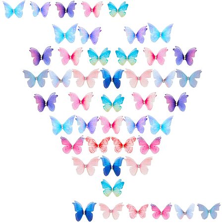 GORGECRAFT 11 Styles 60PCS Organza Butterfly Colorful Two Layers 3D Butterfly Ornament Appliques Embellishments for Wall Decor Wedding Bride Decoration