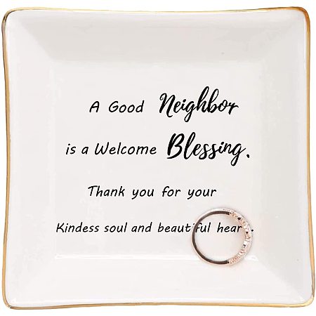 Arricraft Porcelain Square Trinket Dish Neighborhood Theme Text Pattern Ceramic Jewelry Tray Ring Holder Small Jewelries Plate Girls'Gift Home Decor About 4.1x4.1x1.1 inch(10.5x10.5x2.7cm)