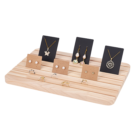 Honeyhandy 7-Slot Beech Wood Earring Card Display Stands, Earring Card Organizer Holder, Rectangle , PapayaWhip, 23x33x1.7cm
