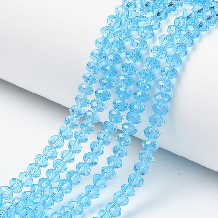 Glass Beads Strands, Faceted, Rondelle, Cyan, 3.5x3mm, Hole: 0.4mm, about 138pcs/strand, 15.7 inch(40cm)