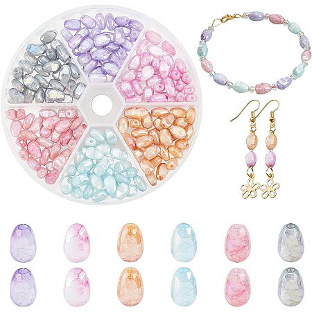 CHGCRAFT 180Pcs 6 Color Faceted Oval Glass Beads Baking Painted Glass Oval Rice Beads AB Color for Jewelry Craft Making
