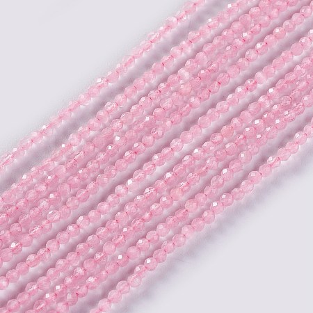 ARRICRAFT Glass Beads Strands, Faceted, Round, Pink, 2x2mm, Hole: 0.4mm, about 193~197pcs/strand, 14.17 inches~15.51 inches(36~39.4cm)