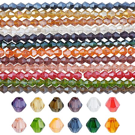 SUPERFINDINGS About 600pcs 12 Colors 0.02Inch Faceted Bicone Electroplate Glass Beads Strands Pearl Luster Plated Faceted Loose Beads for Jewelry Making