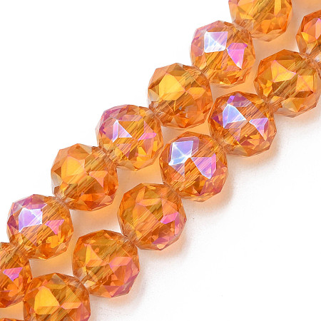 Electroplate Transparent Glass Beads Strands, AB Color Plated, Faceted, Round, Dark Orange, 10x8.5mm, Hole: 1.2mm, about 60pcs/strand, 20.47 inch(52cm)