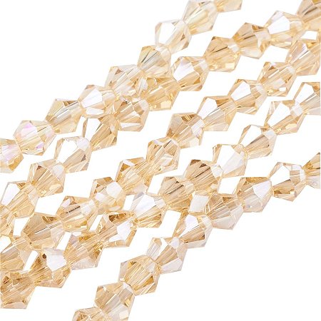 NBEADS 10 Strands AB Color Plated Faceted Bicone Goldenrod Glass Beads Strands with 4x4mm,Hole: 1mm,about 118pcs/strand
