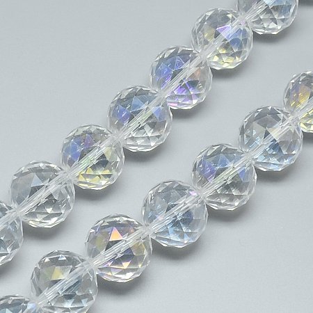 NBEADS 1 Strand Rainbow Plated Faceted Round Clear Electroplate Glass Bead Strands with 14x14mm,Hole: 2mm,about 50pcs/strand