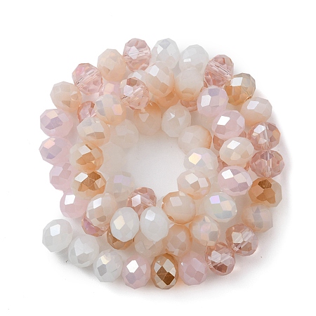 Honeyhandy Electroplate Glass Beads Strands, AB Color Plated, Faceted, Rondelle, Pearl Pink, 7.5~8x6mm, Hole: 1.5mm, about 69~72pcs/strand, 16.54 inch~17.24 inch(42cm~43.8cm)
