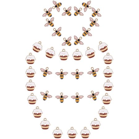 SUNNYCLUE 40Pcs 2 Styles Honey Pot Bees Alloy Enamel Charms Pendants 3D Flatback Charms for Bracelets DIY Crafts Making Supplies