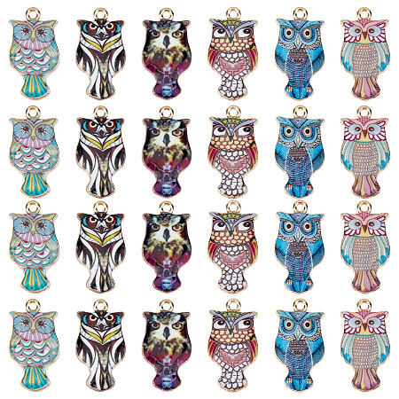 SUNNYCLUE 1 Box 36Pcs Owl Charms Owls Charms Halloween Owl Enamel Charms Colorful Magic Abstract Flying Animals Alloy Charm for Jewelry Making Charm Necklace Bracelet Earring DIY Craft Supplies Adult