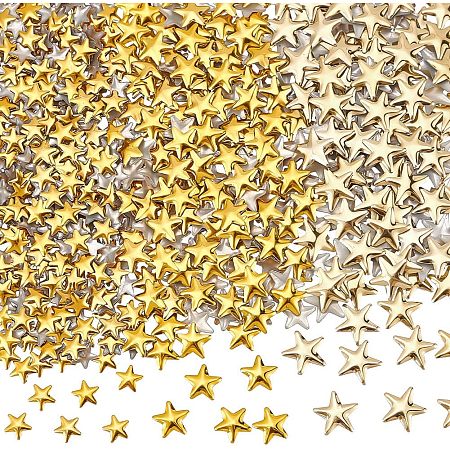 NBEADS About 2915 Pcs Iron on Gold Star, Aluminum Hotfix Iron on Star Studs Flat Back Star Studs 6/8/10mm Flatback Glue on Studs for Clothing DIY Craft Accessory