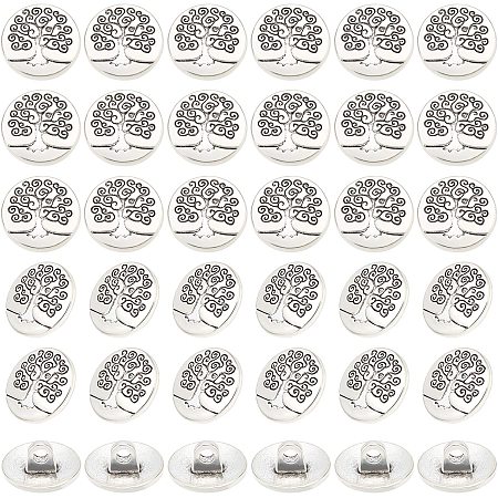OLYCRAFT 60Pcs Alloy Shank Buttons Tree of Life Pattern Metal Blazer Buttons 14.5mm Antique Silver Vintage Shank Buttons Round Sewing Shank Buttons for Blazer Suits Coat Uniform and Jacket