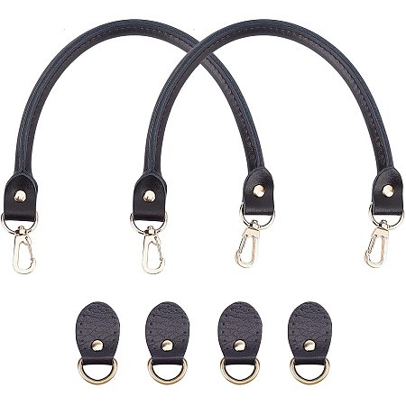 Pandahall Elite 2 Pcs 15.7 Inches Leather Replacement Handles Purses Straps 4pcs Leather Buckles Handbags Shoulder Bag Strap with Swivel Lobster Buckles, Black