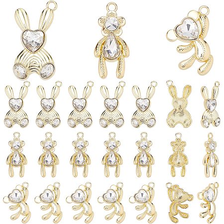 PandaHall Elite Rabbit Bear Charms, 3 Styles 30pcs Animal Charms Pendants Rhinestone Dangle Charms Pendants for DIY Necklace Bracelet Earring Jewelry Making