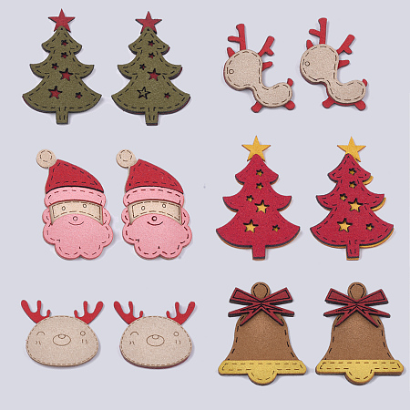 ARRICRAFT Christmas Faux Suede Patches, Costume Ornament Accessories, for Magic Tape Hair Clip Making, Christmas Reindeer/Stag & Father Christmas & Bell & Christmas Trees with Star, Mixed Color, 5pcs/shape, 30pcs/set