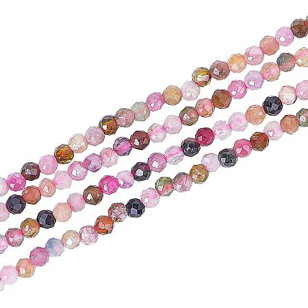 Arricraft About 312 Pcs Faceted Natural Stone Beads 2mm, Natural Tourmaline Round Beads, Gemstone Loose Beads for Bracelet Necklace Jewelry Making (Hole: 0.5mm)