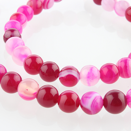 Nbeads Natural Gemstone Agate Round Bead Strands, Dyed, DeepPink, 6mm, Hole: 1mm; about 63pcs/strand, 15.35