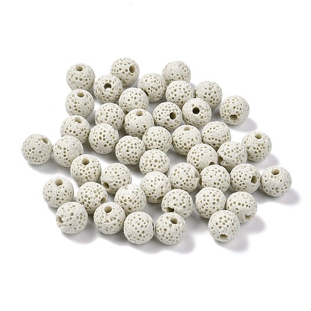 Honeyhandy Unwaxed Natural Lava Rock Beads, for Perfume Essential Oil Beads, Aromatherapy Beads, Dyed, Round, Antique White, 8.5mm, Hole: 1.5~2mm