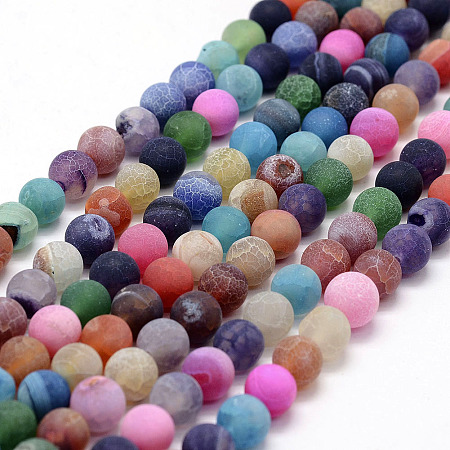 Honeyhandy Frosted Natural Agate Beads Strands, Round, Dyed & Heated, Mixed Color, 8mm, Hole: 1mm, about 48pcs/strand, 14.5 inch