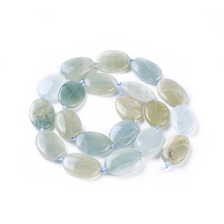 Honeyhandy Natural Aquamarine Beads Strands, Oval, 17~19x13~14x3~6mm, Hole: 1mm, about 20pcs/strand, 15.9 inch(40.5cm)