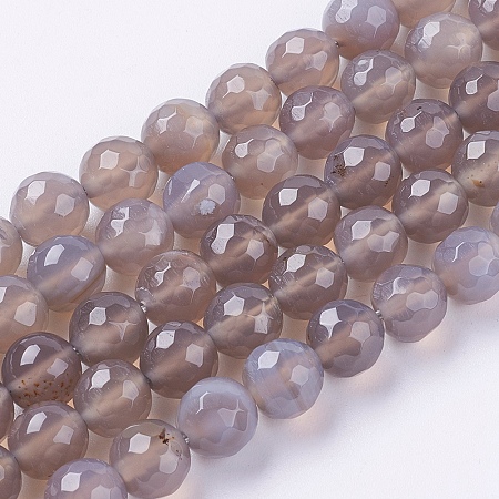 Honeyhandy Natural Grey Agate Beads Strands, Faceted, Round, Dark Gray, 8mm, Hole: 1mm, about 48pcs/strand, 15 inch