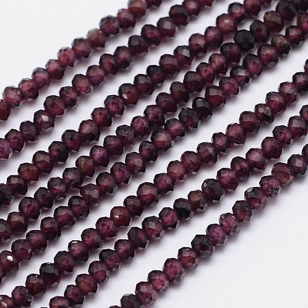 Honeyhandy Faceted Rondelle Natural Garnet Bead Strands, 3x2mm, Hole: 1mm, about 144pcs/strand, 15.5 inch