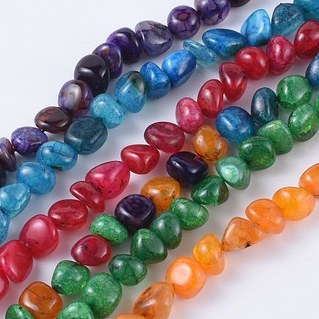 Natural Dragon Veins Agate Beads Strands, Dyed & Heated, Tumbled Stone, Nuggets, Mixed Color, 7.5~13x10~12.5mm, Hole: 1mm; about 40pcs/strand, 14.76 inches(37.5cm)