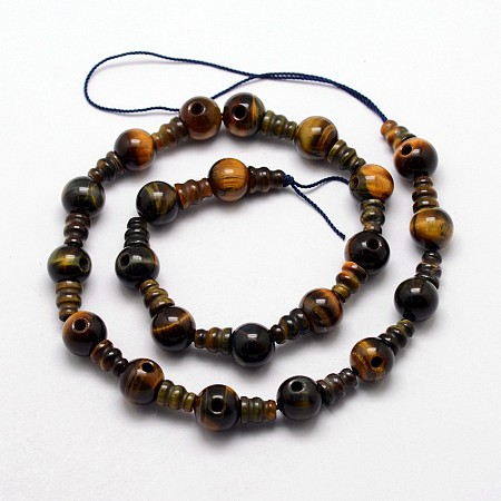Honeyhandy Natural Tiger Eye 3-Hole Guru Bead Strands, for Buddhist Jewelry Making, T-Drilled Beads, 16.5~18mm, Hole: 2~3mm, 2pcs/set, 10sets/strand, 6.5 inch