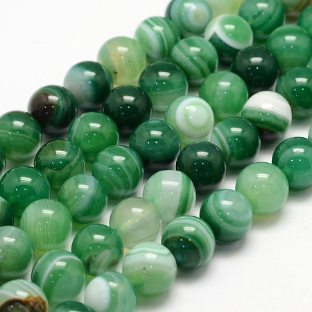 Honeyhandy Natural Striped Agate/Banded Agate Bead Strands, Round, Grade A, Dyed, Sea Green, 8mm, Hole: 1mm, about 47~48pcs/strand, 14.5 inch