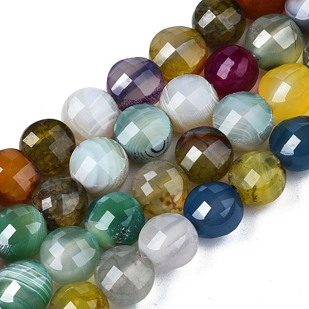 ARRICRAFT Natural Agate Beads Strands, Dyed & Heated, Faceted, Flat Round, Colorful, 8x6.5mm, Hole: 1.2mm, about 47pcs/strand, 14.96 inch(37cm).