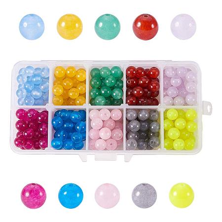 NBEADS 1Box 300Pcs/Box Smooth Round Beads Natural Jade Beads for Necklace Bracelet Jewelry Making, Mixed Color, 8mm, Hole: 1mm