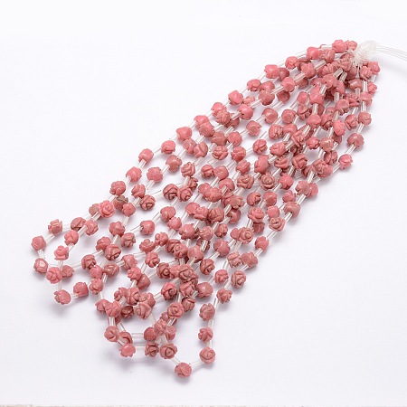 Honeyhandy Natural Rhodonite Beads, Rose, 8x6~7mm, Hole: 1mm