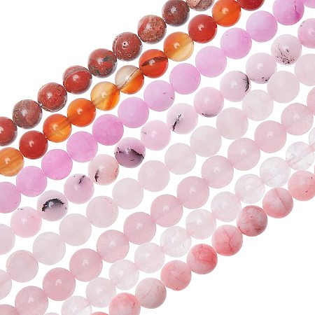 OLYCRAFT 176Pcs Natural Mixed Gemstone Beads 8-9mm Round Loose Beads Natural Stone Beads for Jewelry Making - 8 Styles