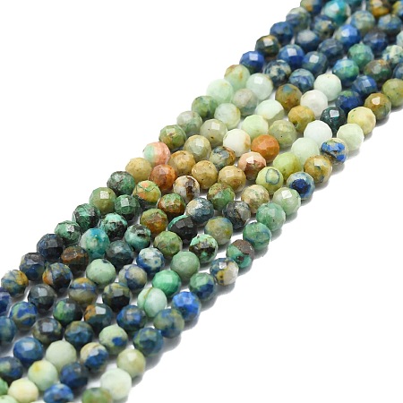 Honeyhandy Natural Chrysocolla and Lapis Lazuli Beads Strands, Faceted, Round, 4mm, Hole: 0.8mm, about 85pcs/strand, 15.16''~15.55''(38.5~39.5cm)