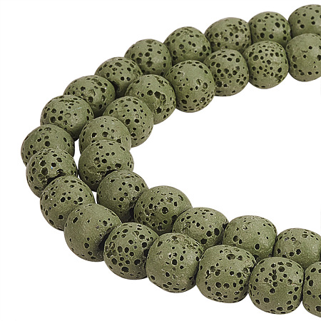 PandaHall Elite 2 Strands Dark Olive Green Diameter 8mm Synthetic Lava Rock Stone Gemstone Beads Round Loose Beads for Jewelry Making Findings 15.5