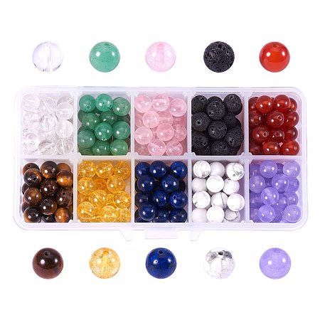 NBEADS 250~300pcs Mixed Colors 8mm Gemstone Loose Beads Round Charms Beads for DIY Jewellery Making