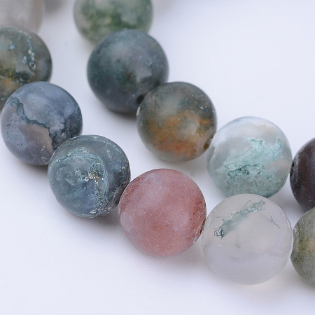 Arricraft Natural Indian Agate Beads Strands, Frosted, Round, 8~8.5mm, Hole: 1mm; about 47pcs/strand, 15.5