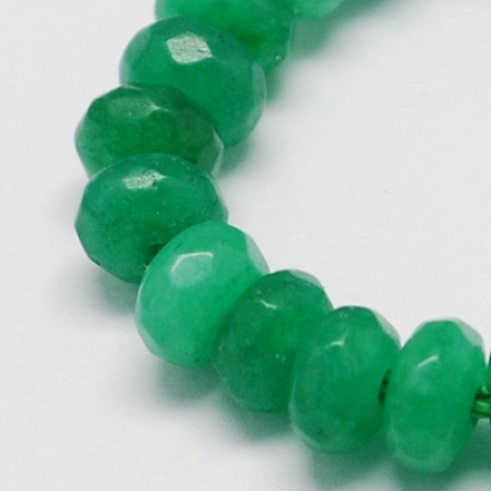 Honeyhandy Natural Jade Bead Strands, Dyed, Faceted, Rondelle, Sea Green, 6x4mm, Hole: 0.5mm, 15.5 inch