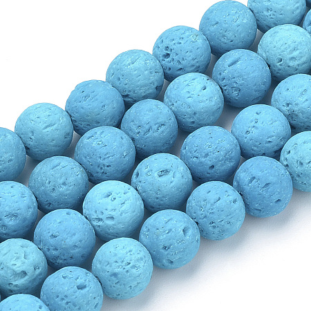 ARRICRAFT Synthetic Lava Rock Beads Strands, Dyed, Round, Light Sky Blue, 6mm, Hole: 1mm; about 61pcs/strand, 14.96 inches(38cm)