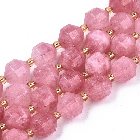 Honeyhandy Natural Dolomite Beads Strands, Faceted, Dyed, Round, Pearl Pink, 10.5x9.5mm, Hole: 1.2mm, about 37pcs/strand, 15.04 inch~15.35 inch(38.2cm~39cm)