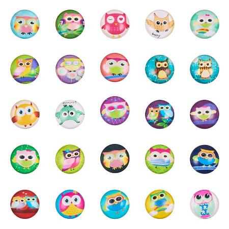 ARRICRAFT 1 Box(About 200pcs) 10mm Mixed Color Printed Half Round/Dome Glass Cabochons for Jewelry Making (Cartoon Owl)