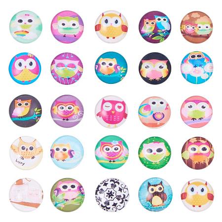 ARRICRAFT 1 Box(About 200pcs) 12mm Mixed Color Printed Half Round/Dome Glass Cabochons for Jewelry Making (Cartoon Owl)