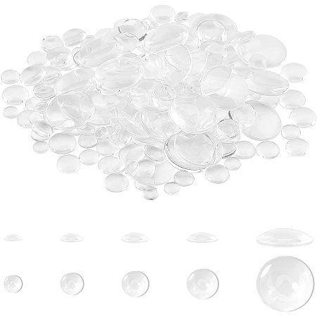 Arricraft 220 Pcs Transparent Glass Cabochons, 5 Sizes Clear Dome Cabochon for Cameo Photo Pendant Eye Craft Jewelry Making- Clear