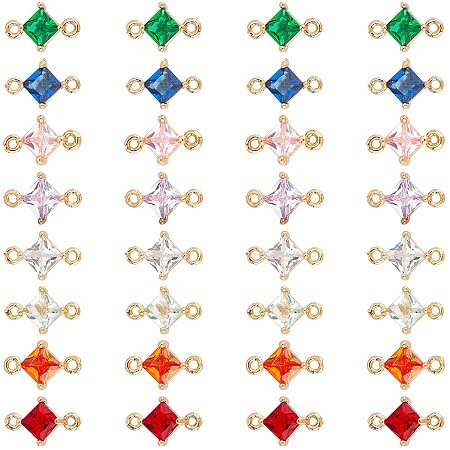 CHGCRAFT 32pcs 8 Colors Transparent Glass Links Connectors Rhombus Connectors Faceted Charms Bracelet Accessories Links with Brass Findings for Jewellery Crafting 0.43x0.28x0.16inch