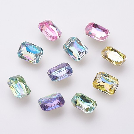 K9 Glass Rhinestone Cabochons, Imitation Austrian Crystal, Pointed Back & Back Plated, Faceted, Rectangle, Back plated, Mixed Color, 8x6x3mm