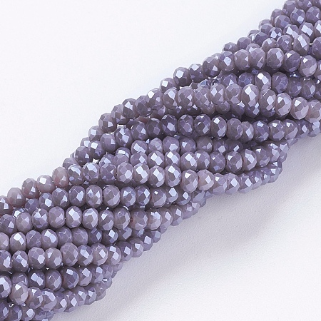 Honeyhandy Electroplate Glass Beads Strands, Pearl Luster Plated, Faceted, Rondelle, Purple, 3x2mm, Hole: 0.8~1mm, about 185~190pcs/strand, 15.5~16 inch(39.3~40.6cm)