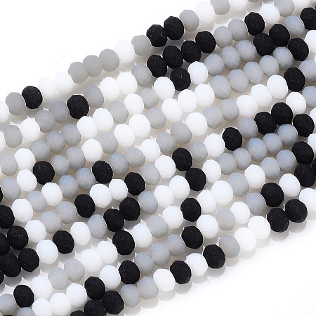 Honeyhandy Faceted Glass Beads Strands, Frosted, Rondelle, Black, 2.5~3.2x1.8~2.6mm, Hole: 0.8mm, about 185~186pcs/Strand, 15.55~15.75 inch(39.5~40cm)