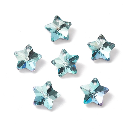 Electroplate Glass Charms, Faceted, Star, Light Blue, 13x13.5x7mm, Hole: 1.2mm
