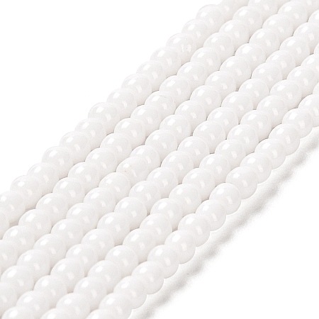 Opaque Glass Beads Strands, Round, White, 2~2.5mm, Hole: 0.6mm, about 173~180pcs/strand, 14.57''~14.84''(37~37.7cm)